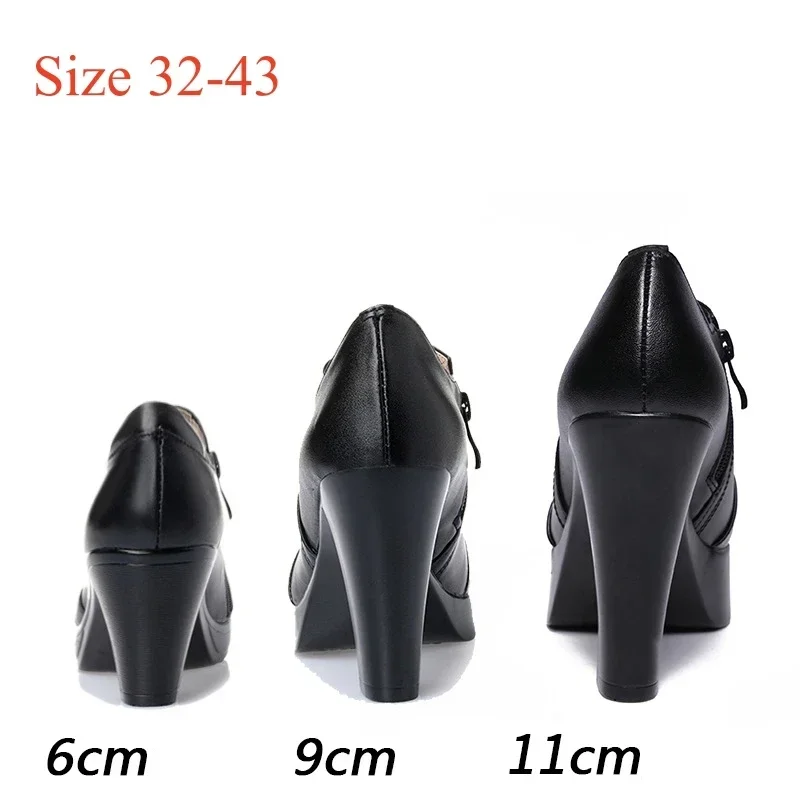 6 9 11cm Small Size 32-43 Deep Mouth Platform Pumps Women Shoes with Fur 2024 Fall Block High Heels Shoes for Office Model Mom