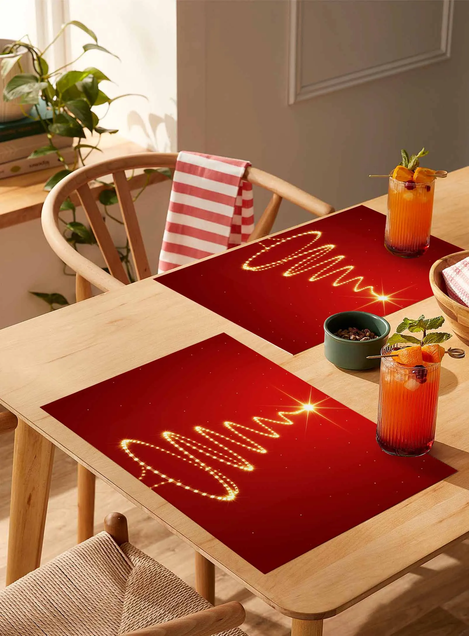 

4/6 Pcs Retro Christmas Tree Lights Placemat Wedding Party Dining Decor Linen Table Mat Kitchen Accessories