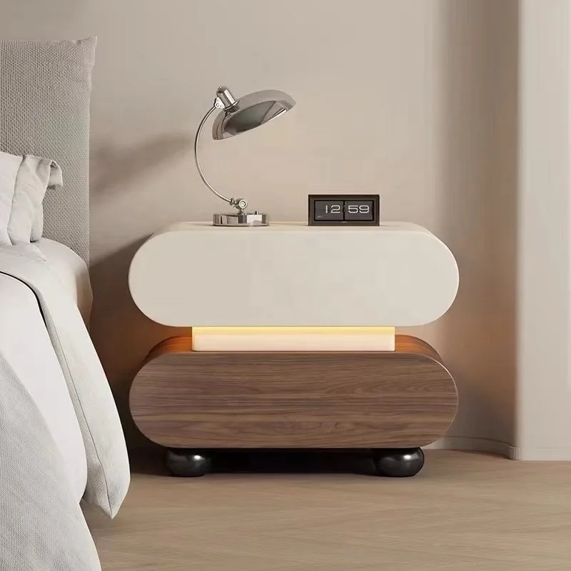 طاولة بجانب السرير من الخشب الصلب، خزانة غرفة نوم منزلية بسيطة وحديثة #2