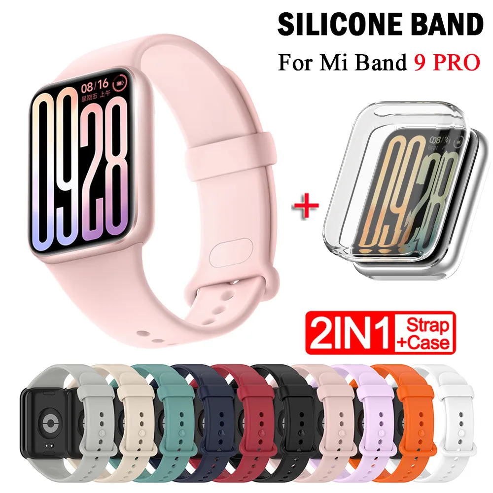 Strap+case for Xiaomi Mi Band 9 Pro Strap Smart Band Protective Case Silicone Wristband Bracelet for Mi band 9Pro