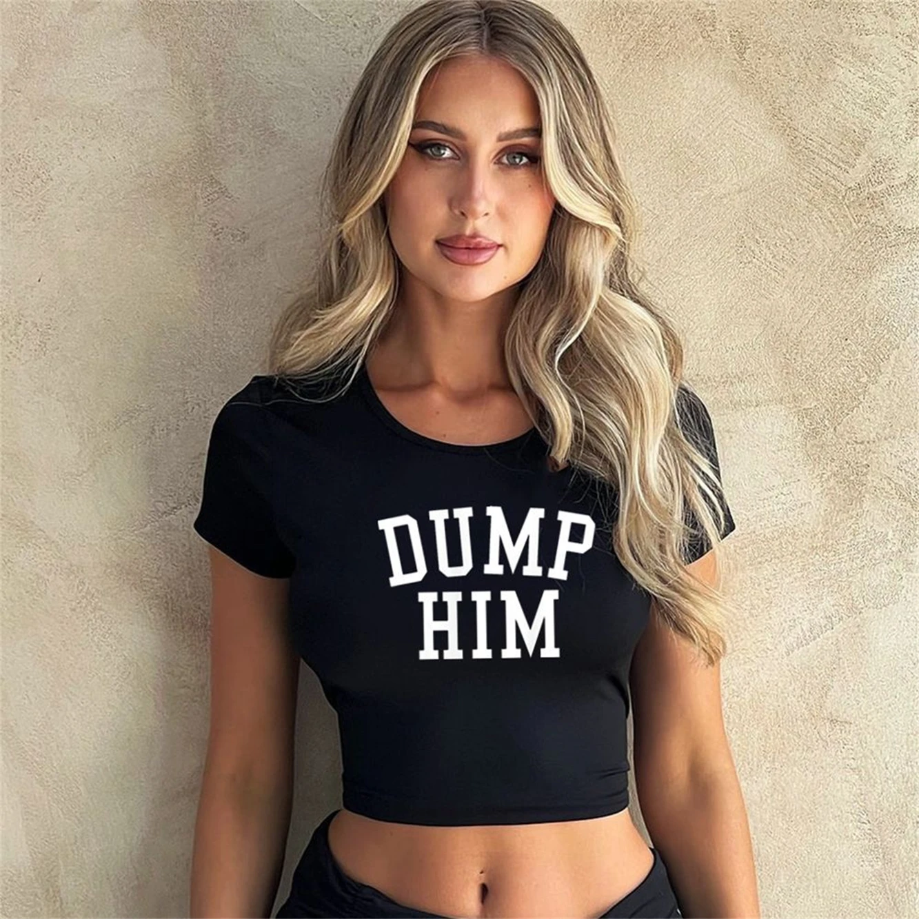 Dump Him Crop Top Baby Tee Y2K Clothing Graphic Short T-Shirt Slogan Custom Baby Shirt