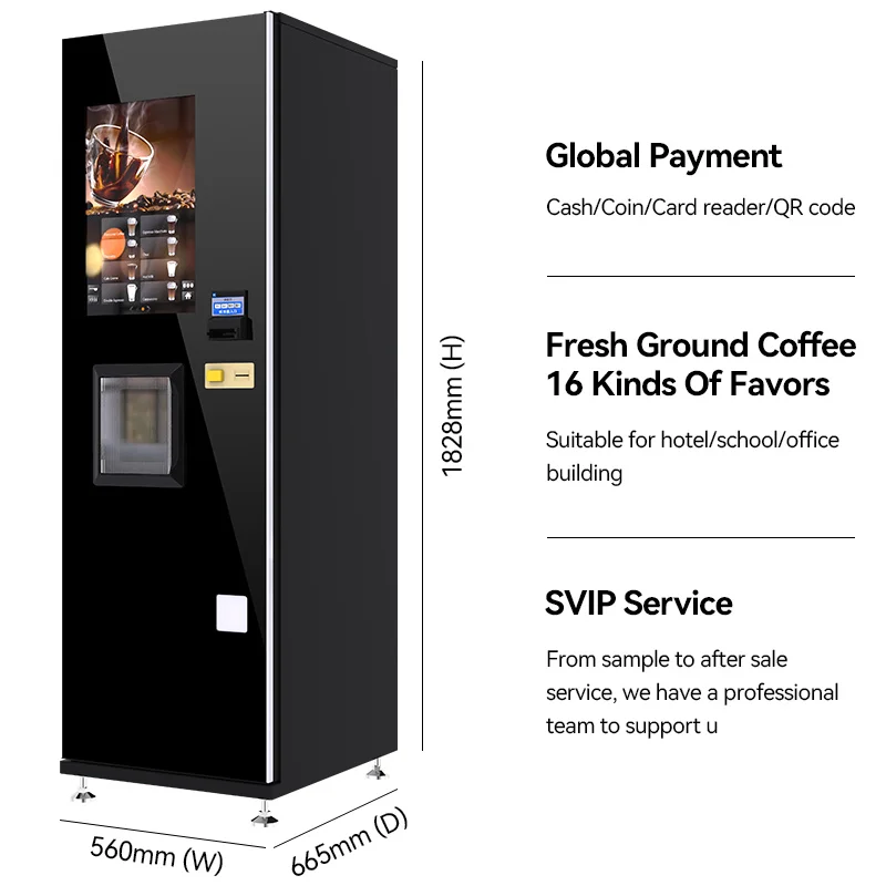 credit card cash operated fully automatic espresso freshly brewed coffee maker vending machine commercial with cup dispenser