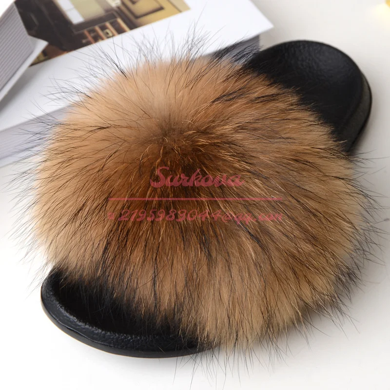 

Fur Shoes Raccoon Fur Grass Fox Fur Slippers Women's Summer Fashion Slippers Outdoor Eva Cool Slippers Plush Decoration Adult