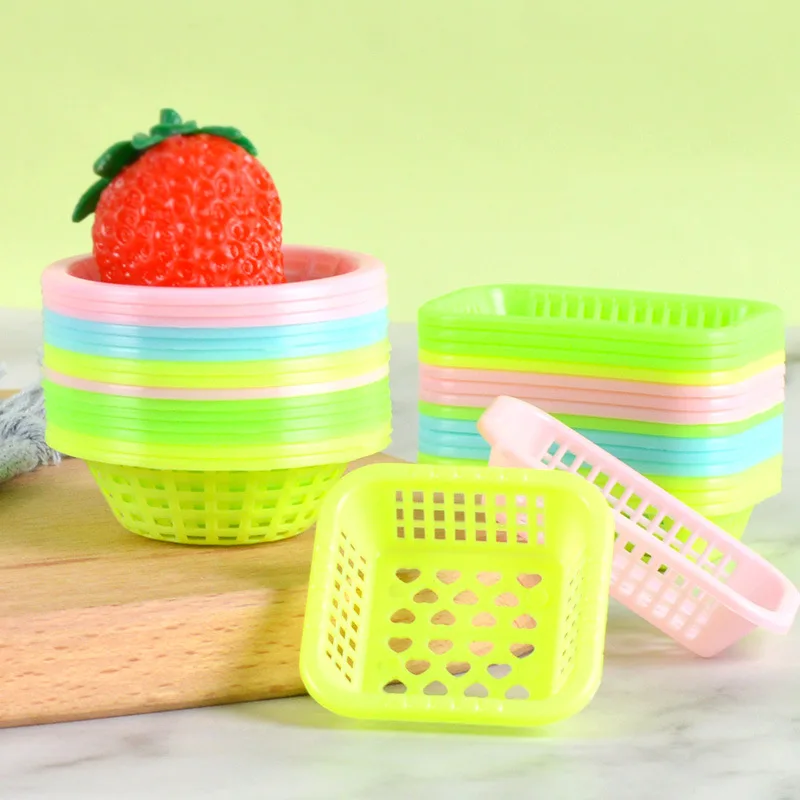 10pcs Mini Vegetable Basket Miniature Supermarket Hand Basket Simulation Food Play Dollhouse DIY Kitchen Accessories Decoration