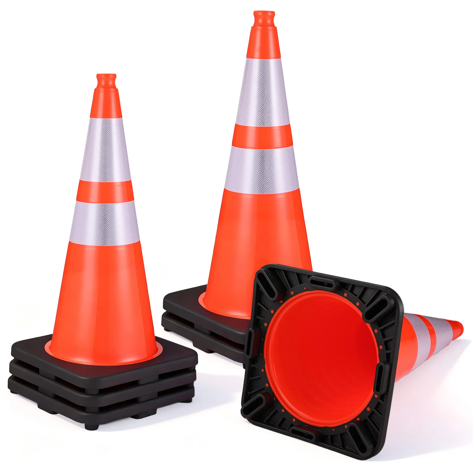 28 Inch 6 Packs Construction Traffic Cones Traffic Road Safety Plastic Barrier Cones For Parking Garage Driveway Construction Road Cones
