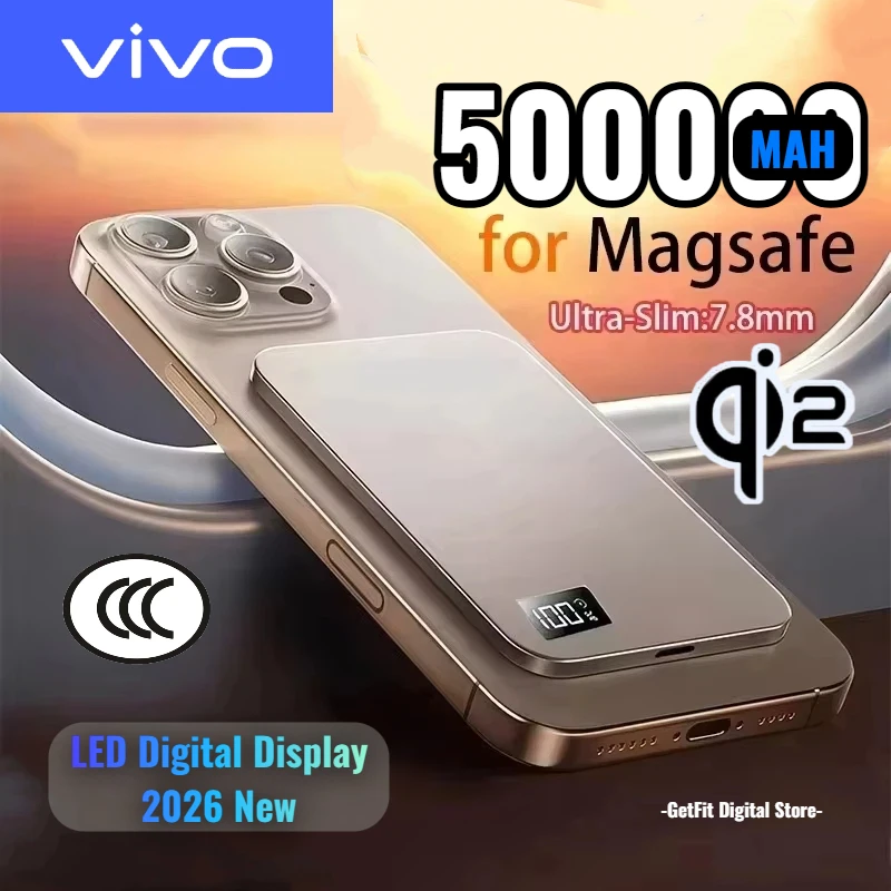 

Внешний аккумулятор VIVO 500000 мАч с магнитной беспроводной зарядкой, быстрая зарядка PD22.5W, для Magsafe, для iPhone, Samsung, новинка 2026 года