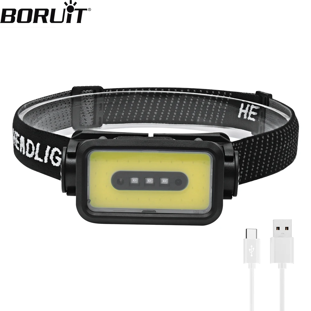 

BORUiT K352 LED Induction Headlamp 5-Modes Type-C Rechargeable Waterproof Headlight 18650 Torch Built-in battery Camping Lantern