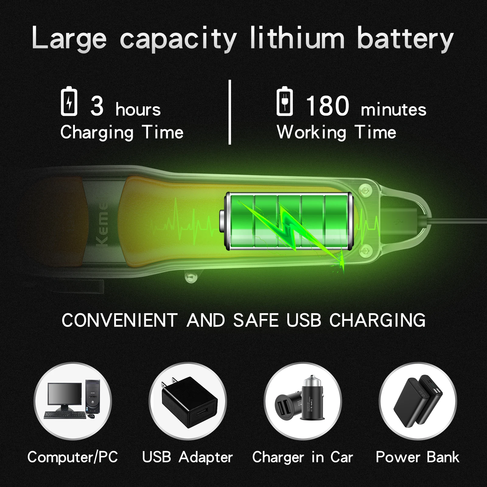 Kemei KM-1940 قابل للتعديل الشعر المتقلب قابلة للشحن الكهربائية آلة القطع الذهبي معدن الجسم الكربون الصلب شفرة الشعر المقص