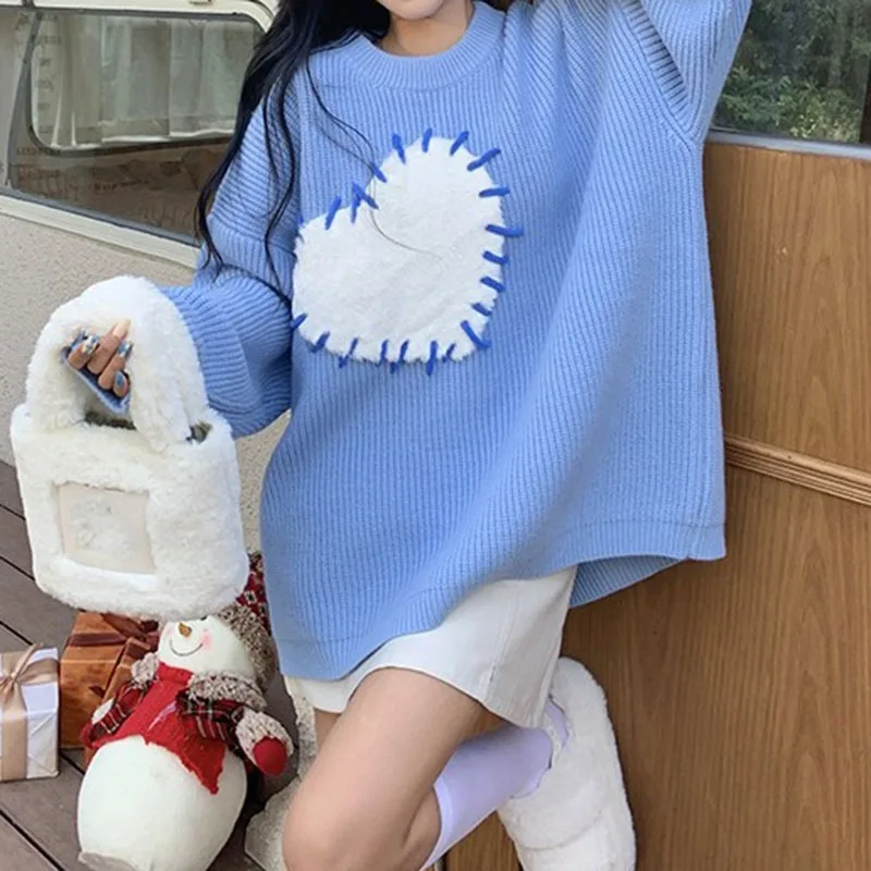 Autumn Winter Korean Style Heart Women Hoodies Kawaii Sweater Cute Long Sleeve Sweatshirts Harajuku Oversize Pullover Y2k