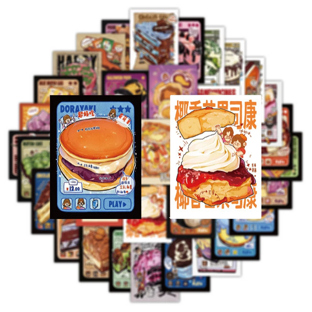 

10/30/50pcs Hand-Drawn Dessert Posters Stickers Retro Cartoon Decals for Skateboard Guitar Motorcycle Aesthetic Sticker Kid Toys