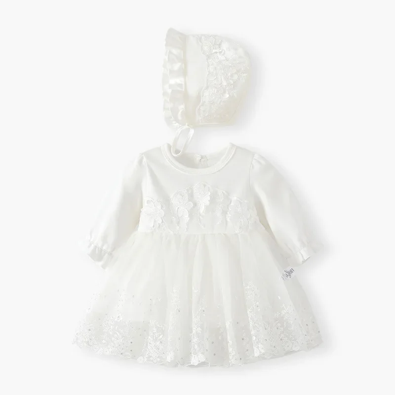 2024 bambini vestito da principessa bianco come la neve bambini nuovi vestiti in rete con cappuccio vestiti autunnali in garza dolce a maniche lunghe della neonata