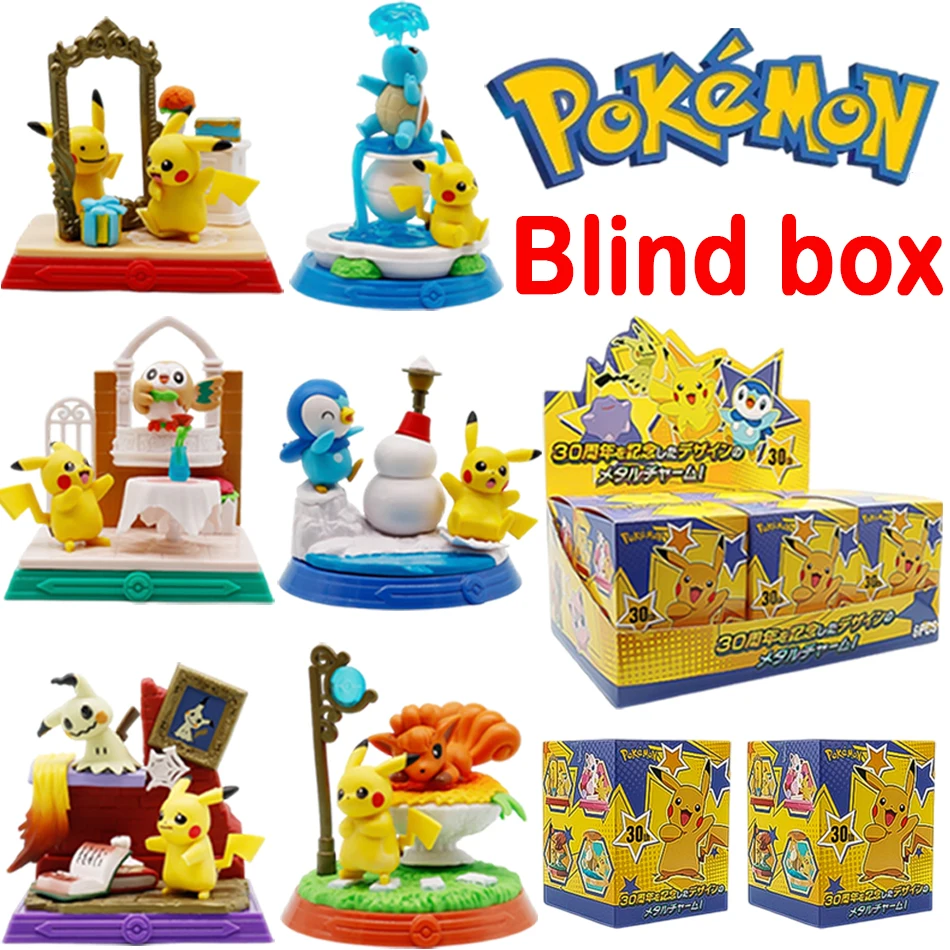 

Anime Pok é mon blind box Figure Pikachu 30th Anniversary Edition Series Kawaii Desktop Ornaments Collectible Figurine Model Toy