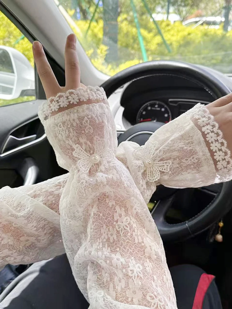Penutup Sve Pelindung Matahari Renda Longgar Musim Panas Wanita Panjang Es Sves Luar Ruangan Berkendara Bersepeda Sunade Pelindung Lengan Gelembung...