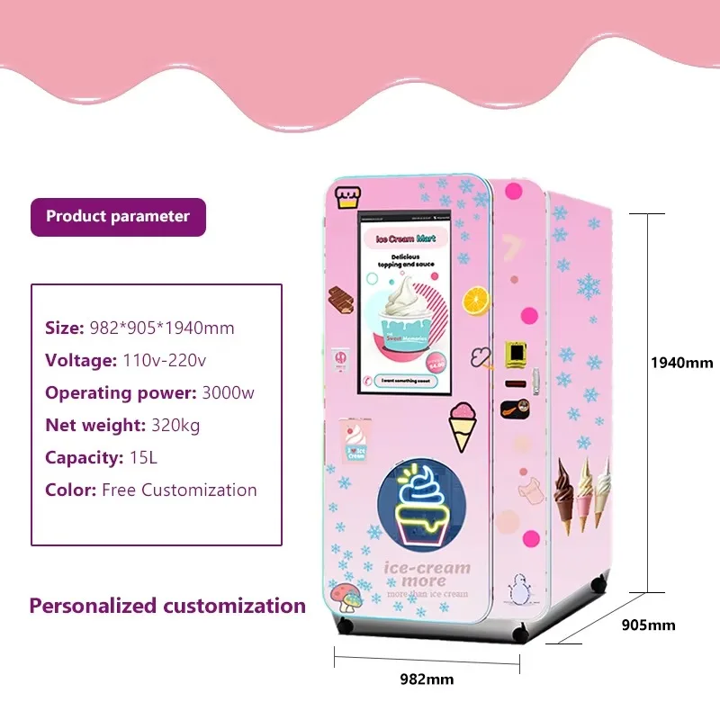 Smart Automatic Soft Ice Cream Machine Self Service Vendor Robot Design Fun Touchscreen Ice Cream Maker view 2