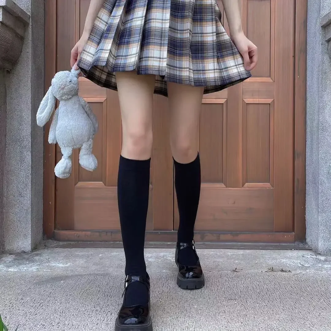 JK Damen Schwarz-Weiße Kniehohe Lolita-Socken, Niedliche Overknee-Socken für Mädchen, Tägliche Dünne Weiche Atmungsaktive Einfarbige Strümpfe – Detail 6