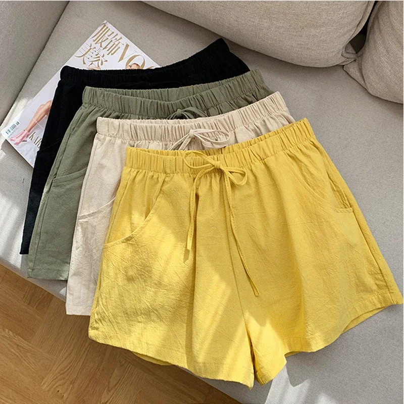 

Casual Linen Shorts Women Gym Workout Shorts Cotton Short Pants High Waisted Black Ladies Short Femme Women Shorts Sport Femme