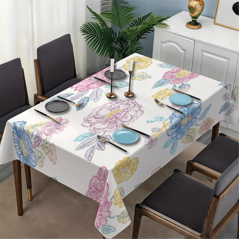 1pc Fresh Colorful Floral Pattern Tablecloth, Machine Washable And Easy to Clean, Dining Table/Coffee Table/Desk/Coffee Table, Picnic/Outdoor Dining Table/Camping Table, Exquisite Living, Home Textiles