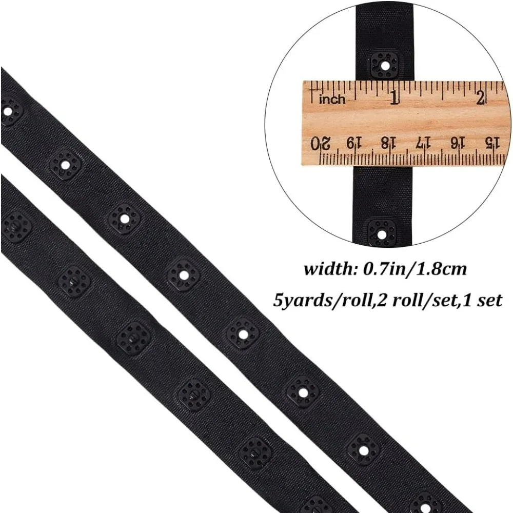 10 Yards Sewing Snap Tape with Plastic Press Buttons Black Snap Button Tape Trim Round Shape Fastener Replacement Ribbon