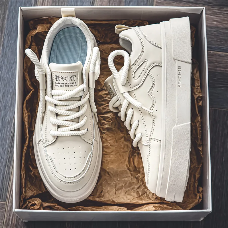 

Spring Sport Casual Thick Bottom Heightening Board Shoes for Men Original Design Youth Trendy White Shoes Korean Style