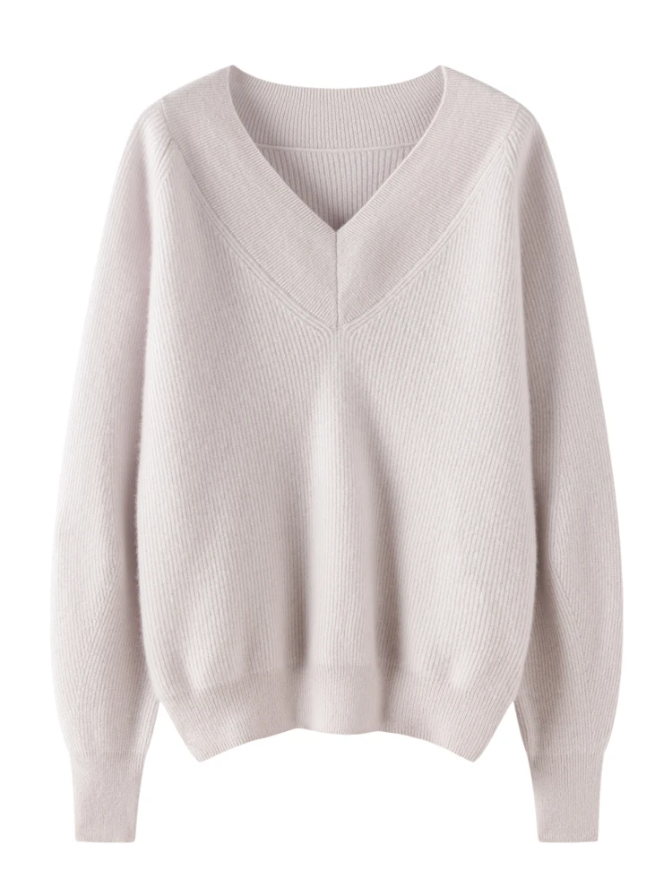

Aliselect Fashion 100% Wool Women Sweater V-Neck Long Sleeve Casual Jumper Spring Autumn Winter Clothing Knitwear Tops New