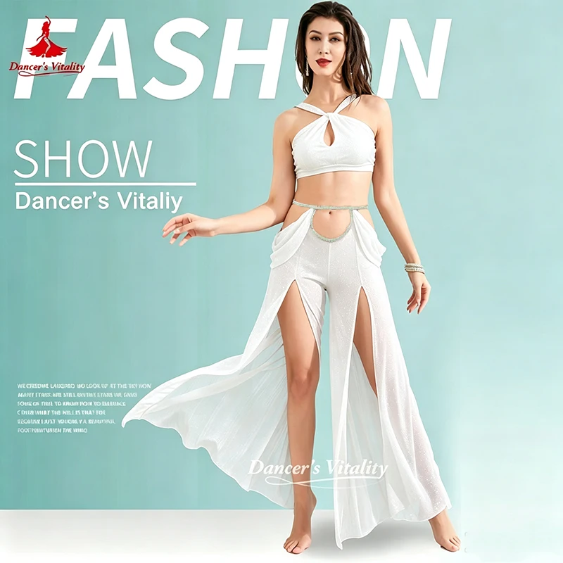 Women's Belly Dance Dance Suit Practice Clothes New Sexy Hollow Split Long Skirt+Top Bellydance  Set Suit