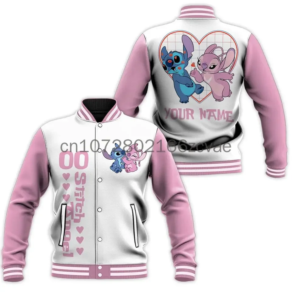 Summer New Stitch and Angel Couple Love Baseball Jacket Disney Casual Baseball Jacket Oversize Street Men's and Women's Jacke