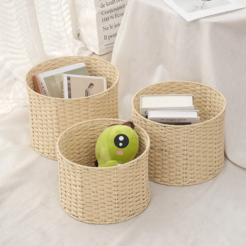 

Large-capacity Paper Rope Woven Storage Basket Cylinder-shaped Storage Basket Toy Sundries Sorting Basket Woven Storage Basket