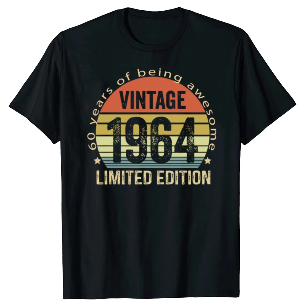 Vintage 1964 Limited Edition 60 Year Old Gifts 60th Birthday Classic T Shirts Short Sleeve Birthday Gifts T-shirt Mens Clothing