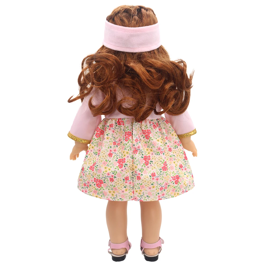 43cm Newborn Doll Dress with Headwear 17-18inch Baby New Born Floral long Sleeve Clothes Set Accessories Festival Birthday Gift