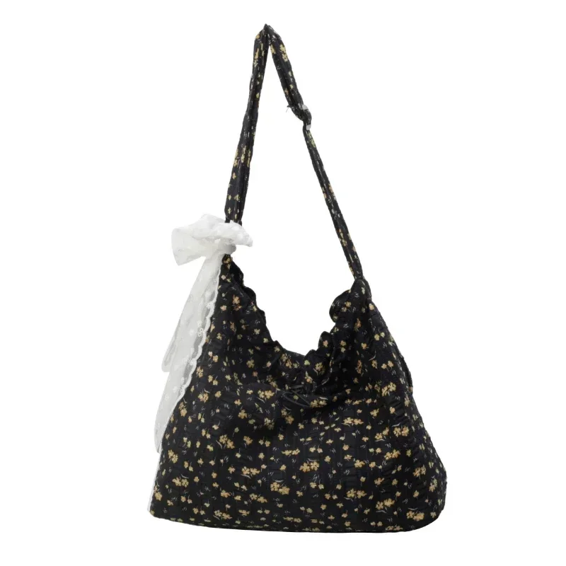 Bolso de hombro de nailon con cremallera para mujer, bandolera Simple de moda, Floral, frescura, gran capacidad