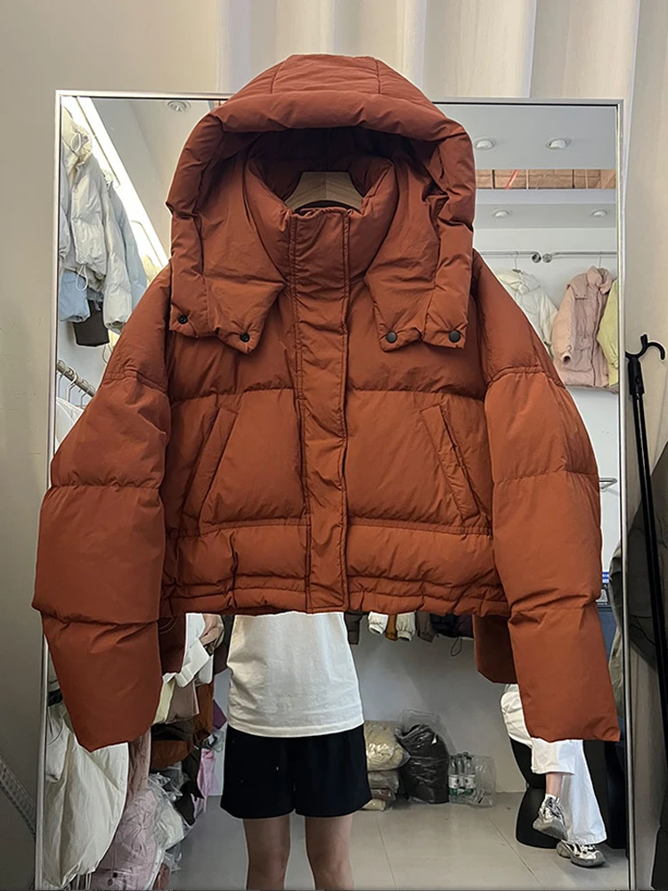 

Winter new short style down jacket women's hooded thick fashionable and stylish solid bread white duck down jacket