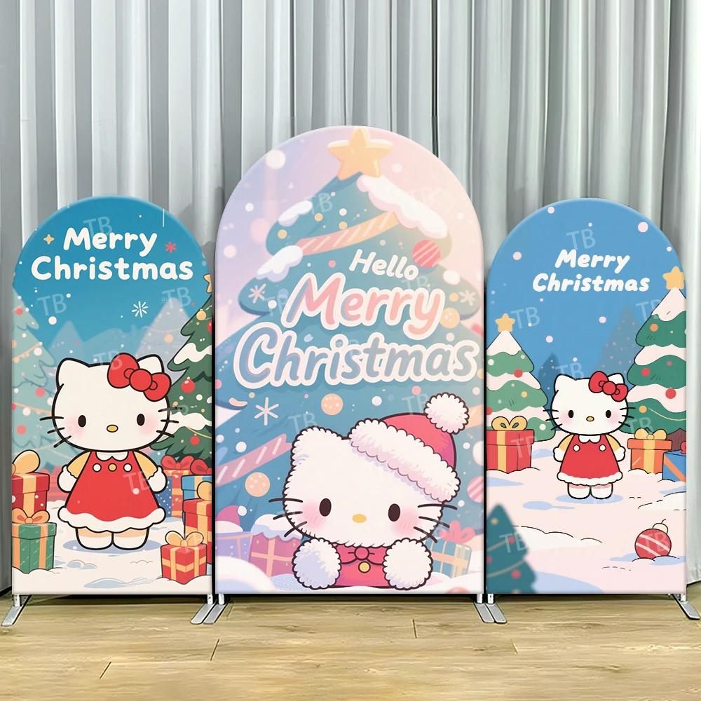 

TB Merry Christmas HelloKitty Theme Arch Backdrop Cover for Girls Birthday Party Baby Shower Decor Photo Background Wall Props