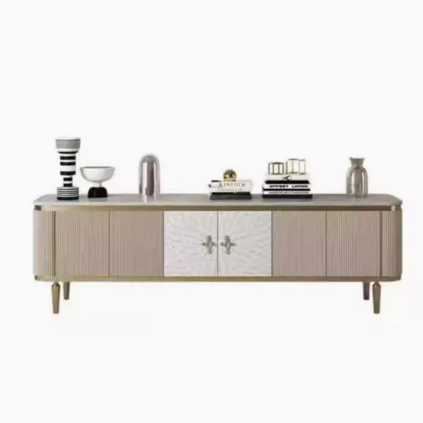 Champagne gold modern light luxury TV cabinet deep sea shell marble TV cabinet