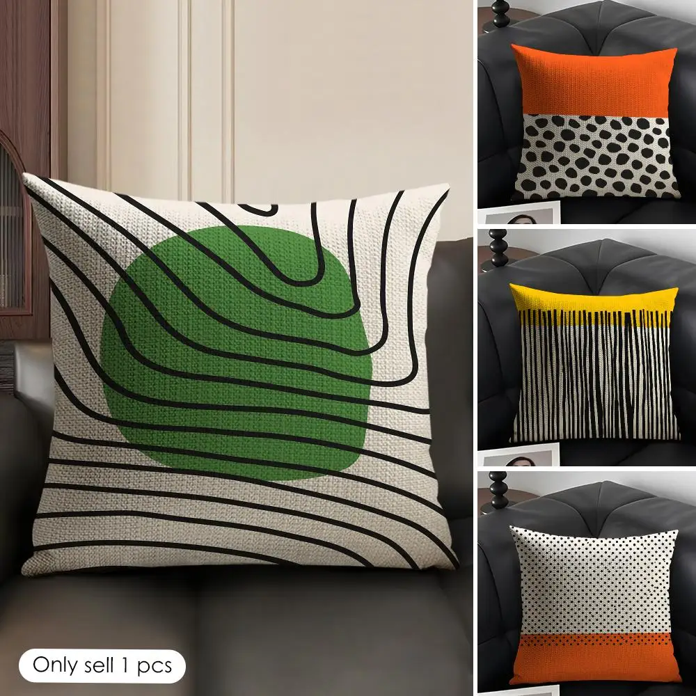Mid Century Modern Pop Art Cushion Cover Natural Linen Organic Fabric Double-Sided Printing Breathable Perfect Gift For Decor