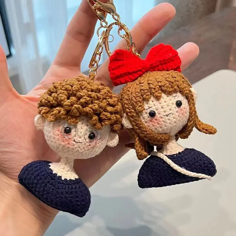 

Handmade Knit Couple Characters Keychains Creative DIY Knittin Dolly Hook Needlework Material Kit Knitting & Crochet For Gift