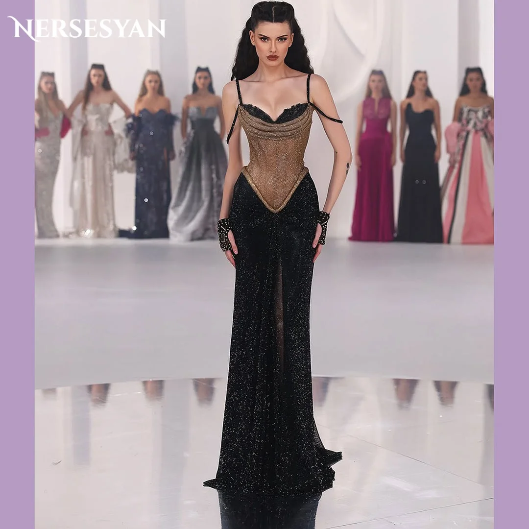 

Nersesyan Luxury Glitter Mermaid Evening Dresses Sequin Spaghetti Straps Side Slit Formal Dress Sparkly Party Gowns Customized
