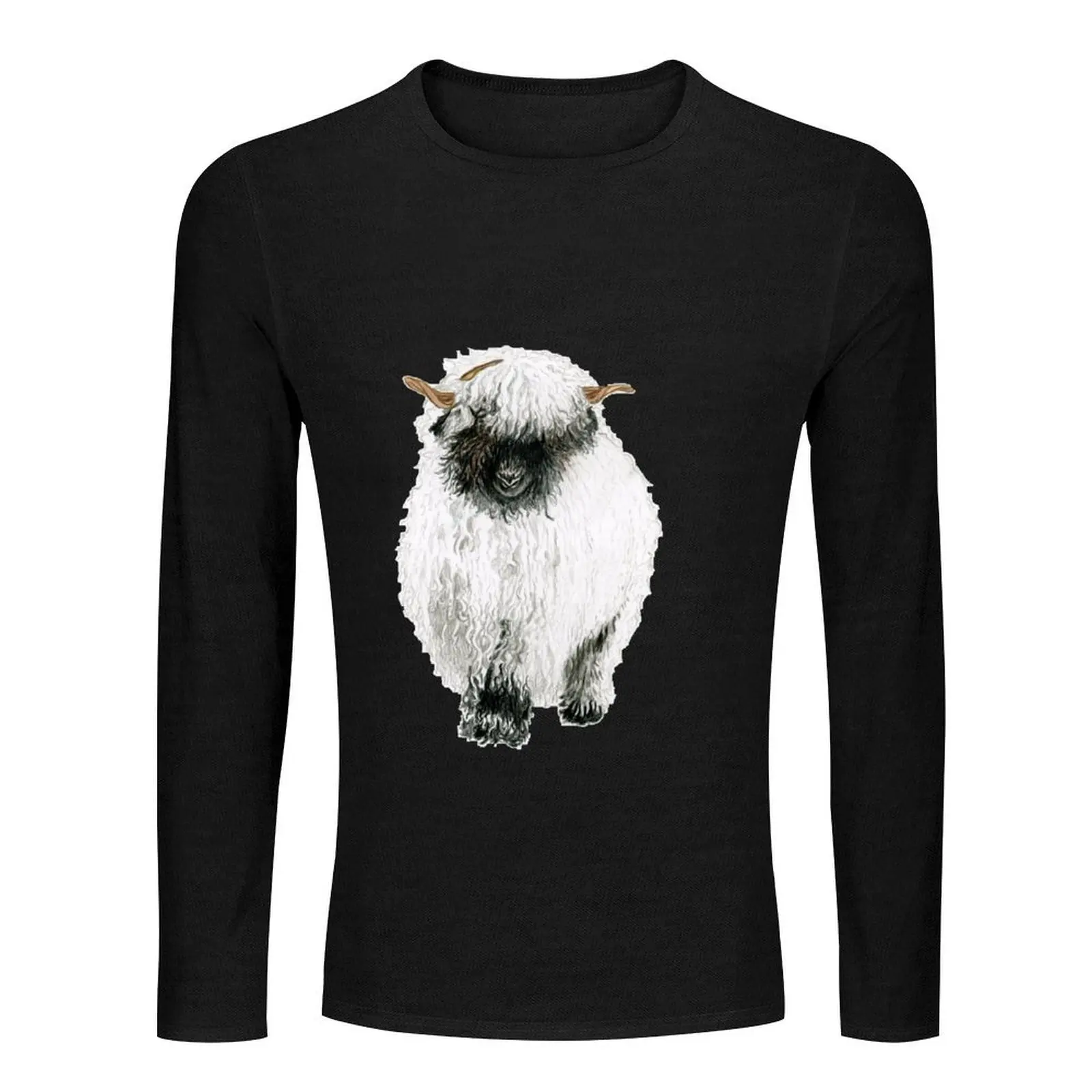 Valais Blacknose Sheep Drawing Long T-Shirt black t shirts tees men clothes