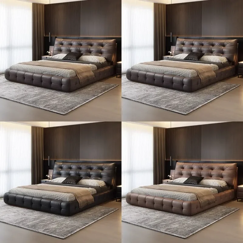 Modern Italian Leather Queen Bed with Storage High End Cloud Design Double Frame for Master Bedroom Wedding Furniture