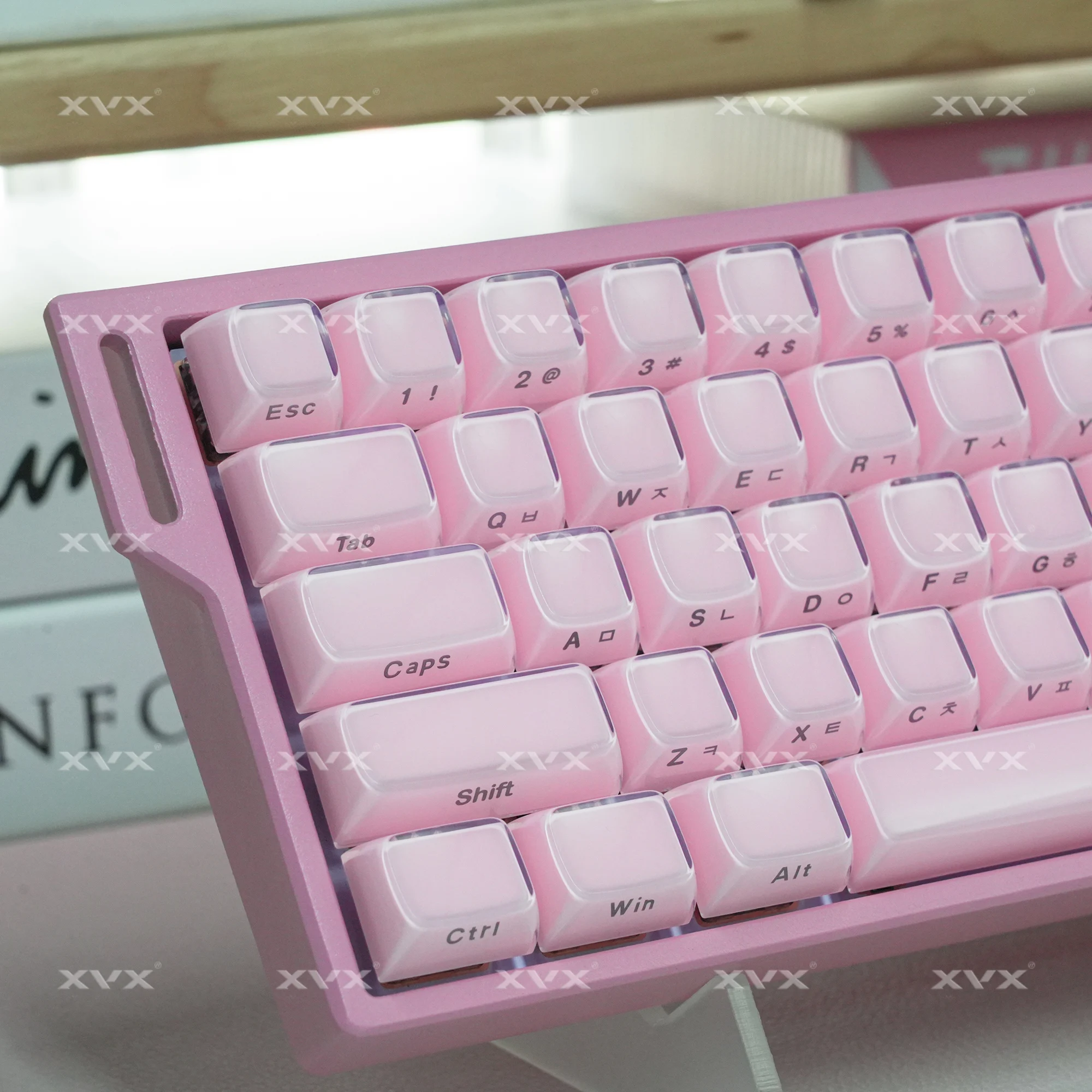 XVX الكورية الوردي كريستال جيلي keycap للوحة المفاتيح الميكانيكية Cherry MX 75% هلام OEM الملف الشخصي مفتاح غطاء أبيض/أزرق 113 مفاتيح #2