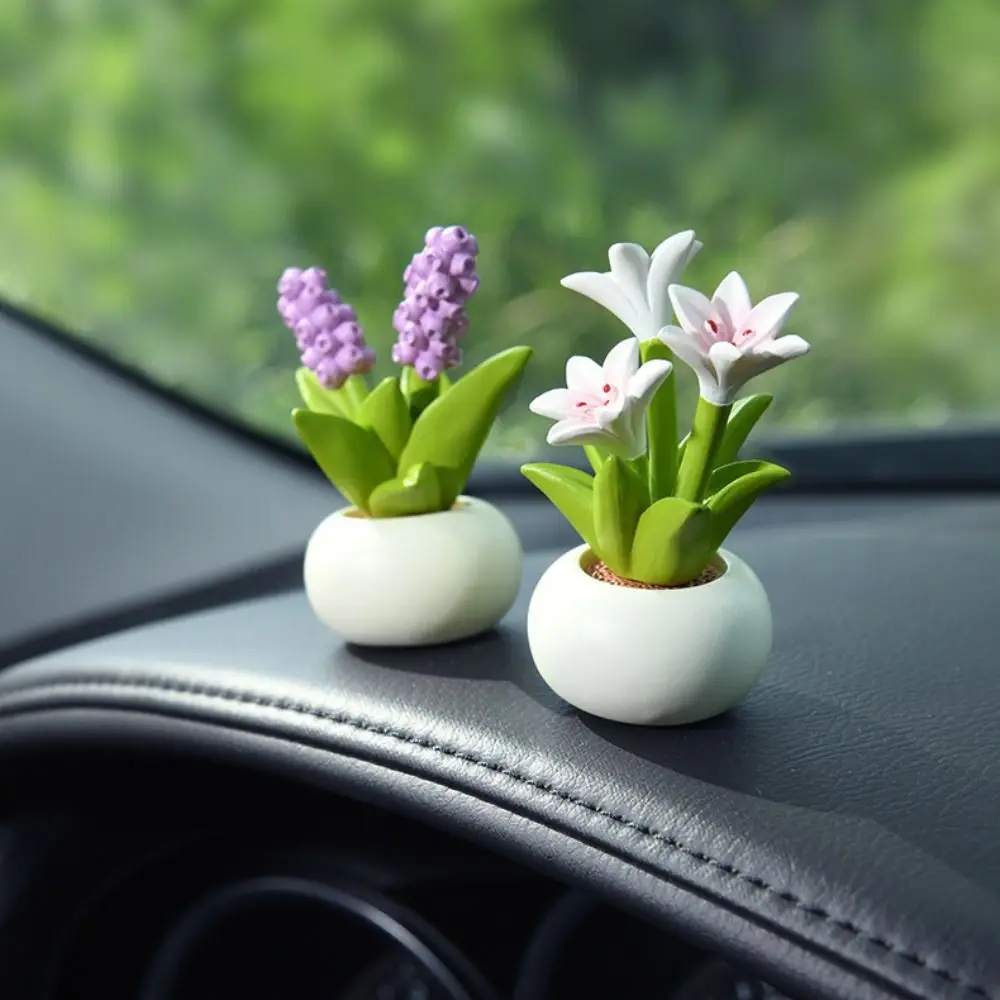 New Simulation Flower Pot Automobile Dashboard Decoration Hyacinth Resin Car Decoration Lily Center Console Ornament Car