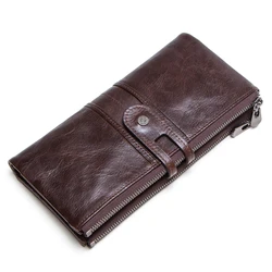 Genuine Leather Men Long Wallets Vintage Name Engrave Purse Card Holder Money Clip Coin Purse Phone Pocket Male Clutch Wallets