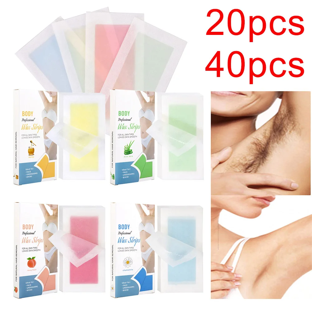 20/40pcs Hair Removal Wax Strips Roll Underarm Wax Strip Paper Waxing Wipe Sticker Beauty Tool for Face Body Leg Arm Hair Remova