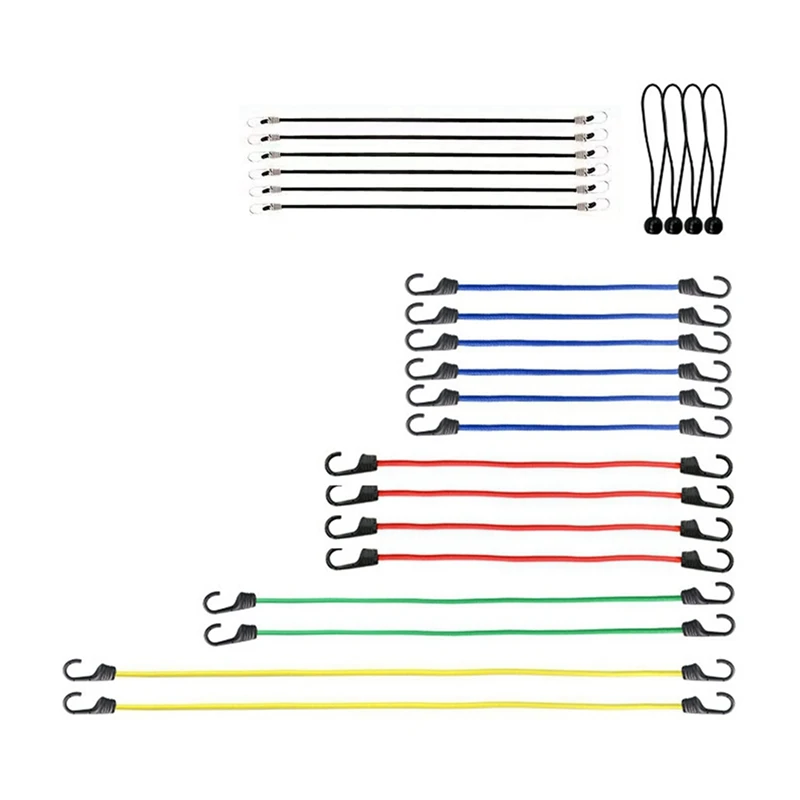 24Pcs Heavy Duty Bungee Cords With Hooks Rope Luggage Packing Strap For Motorcycle Bike Travel Camping Hiking