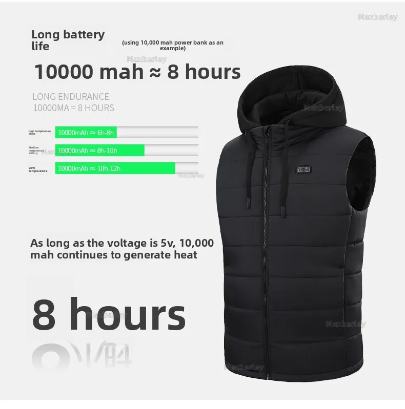 Winter Smart Heating Vests USB Constant Temperature Double Control 15 Zone Heated Sleeveless Vest Heating Men Hooded Warm Jacket