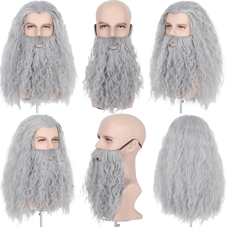 22inch Long curly 3colors Santa Wig and Beard Set, Adult Men Christmas Cosplay Costume  Synthetic  Wig for Holiday Party