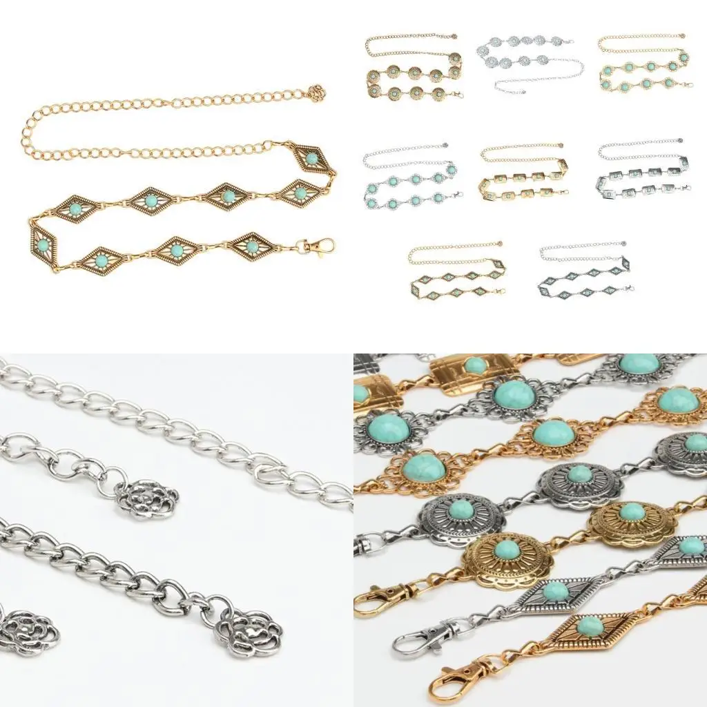 

39BD Waist Chain Hot Girl Boho Tassel Chain Sexy Carving Turquoise for Party/Club