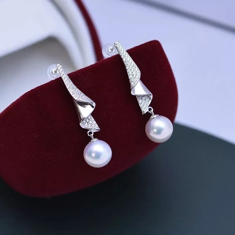 New Pearl AAAA 9-10mm  10-11mm  11-12mm Natural South Sea White Round Pearl Earrings 925s