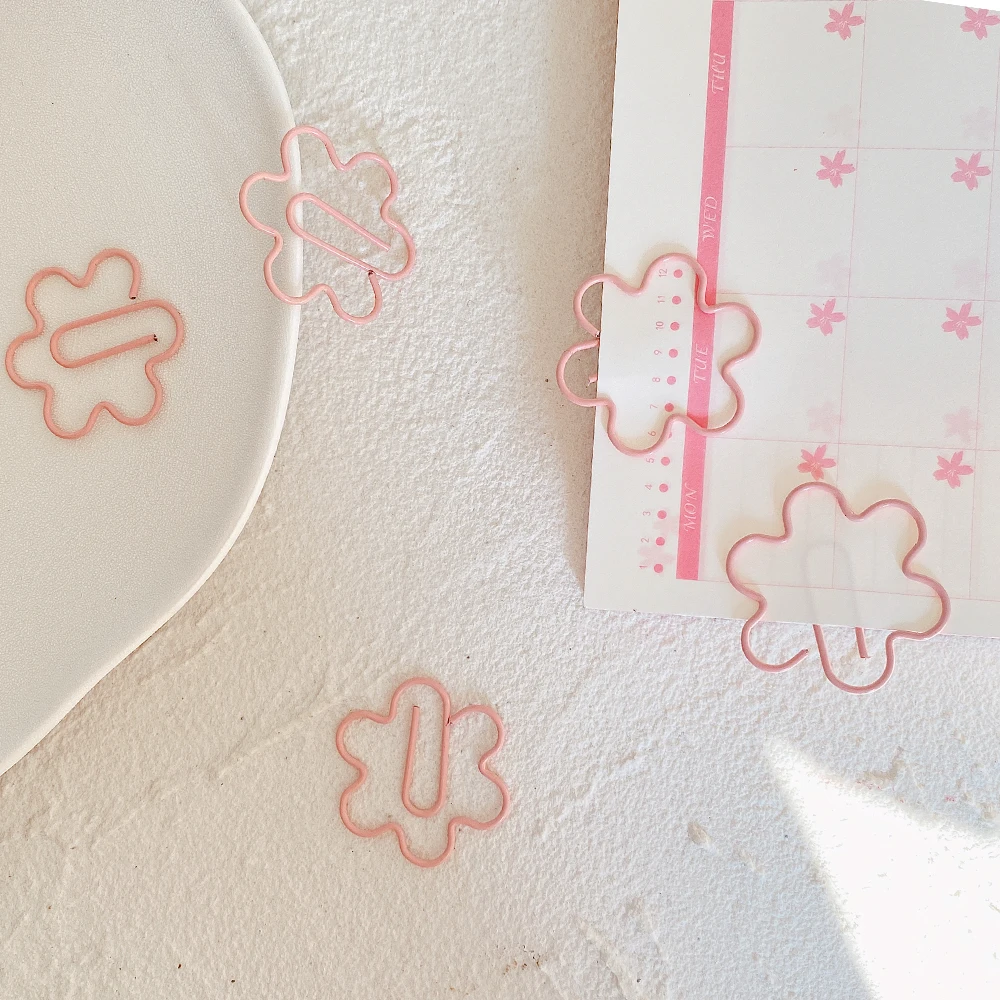 20 pcs/pack pink flower Paper Clips Kawaii Stationery Metal Clear Binder Clips Photos Tickets Notes Letter