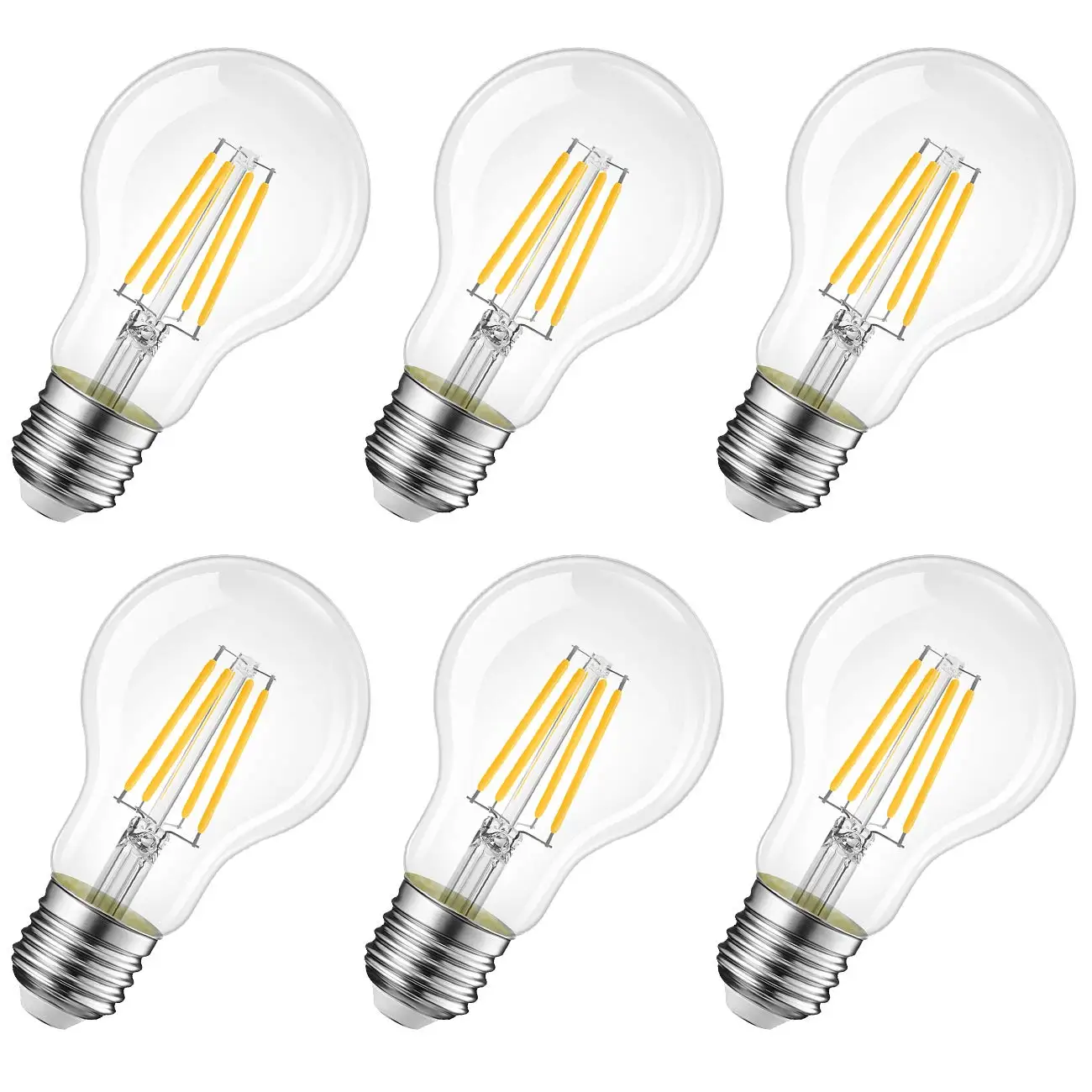 

6PCS E27 Retro Edison LED Filament Bulb Lamp A60 4W 6W 8W Warm white 2700K Clear Glass 220V light Energy saving bulb