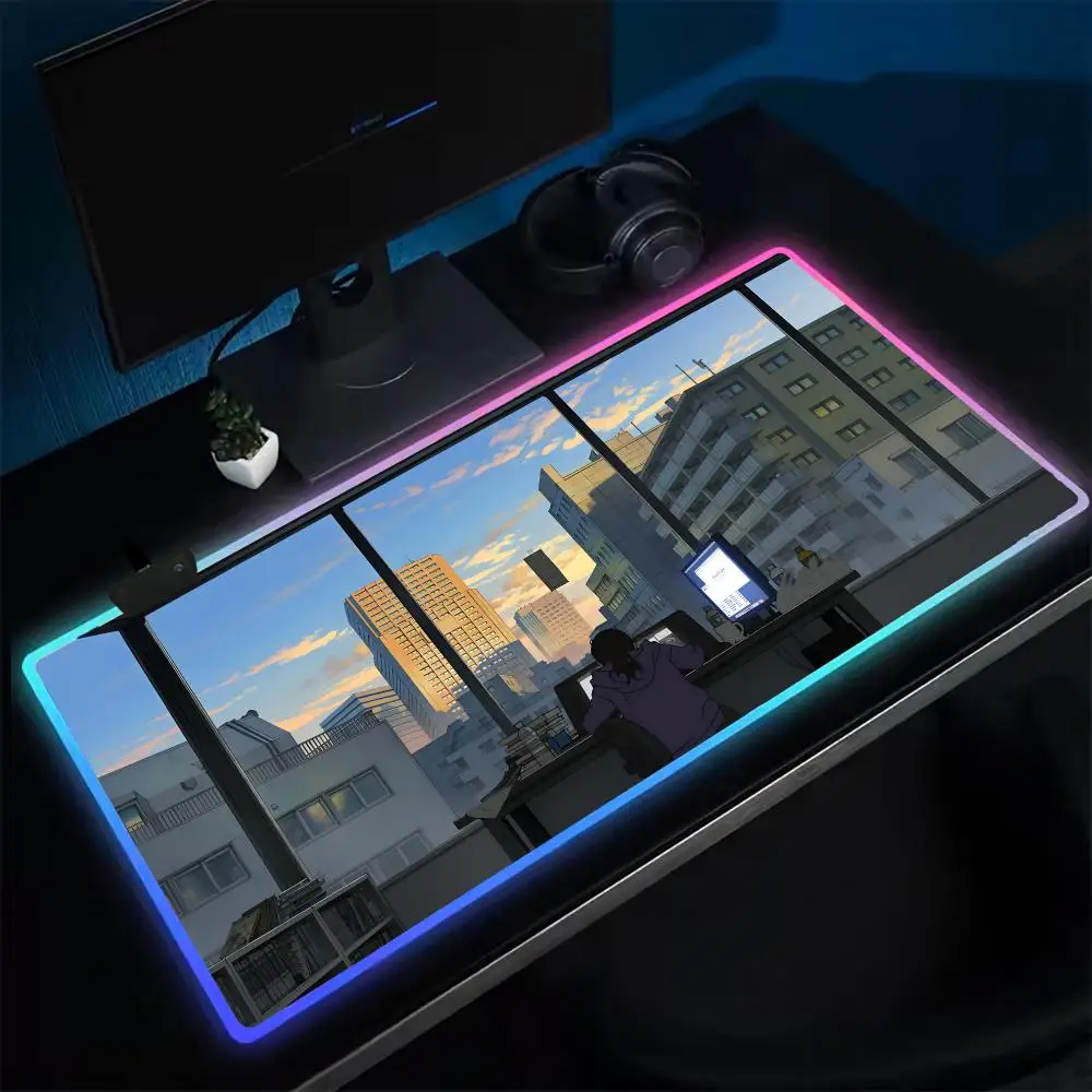 

Коврик для мыши в стиле аниме сзади, игровой коврик для мыши в стиле аниме, светодиодные настольные коврики с подсветкой, резиновые настольные коврики XXL RGB